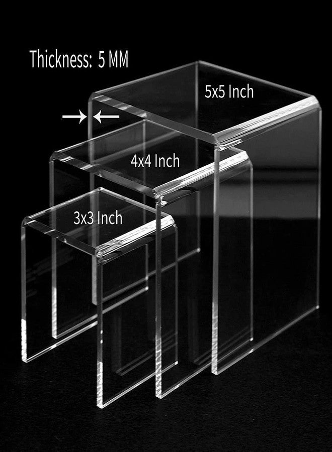 Nexat Display Risers, Acrylic Riser Display Stands, Clear Risers Display Shelf Rectangular Acrylic Risers for Decor Display, Showcase Stands for Cupcake Funko, Shoe Display Set of 3 - Image 3